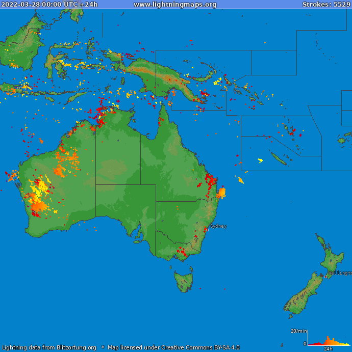 Bliksem kaart Oceania 28.03.2022