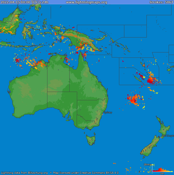 Carte de la foudre Oceania 15/04/2022
