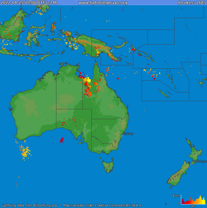 Mappa dei fulmini Oceania 25.04.2022