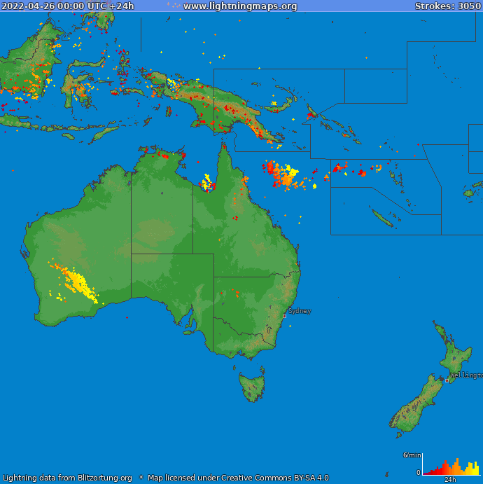 Mappa dei fulmini Oceania 26.04.2022