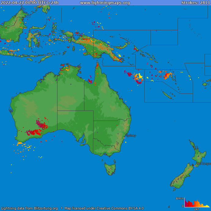 Bliksem kaart Oceania 27.04.2022