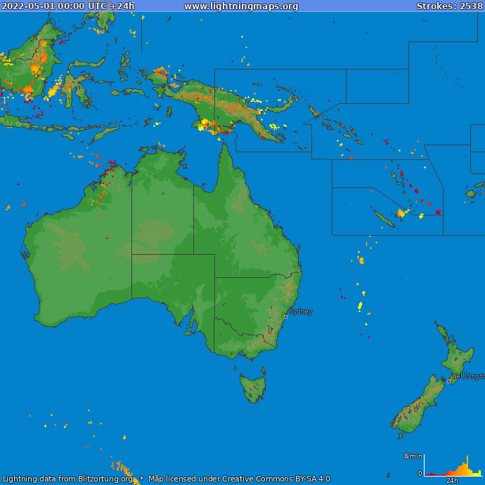 Mapa wyładowań Oceania 2022-05-01