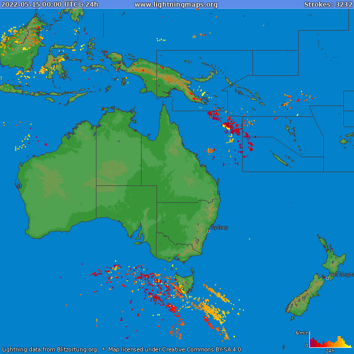 Mapa blesků Oceania 15.05.2022