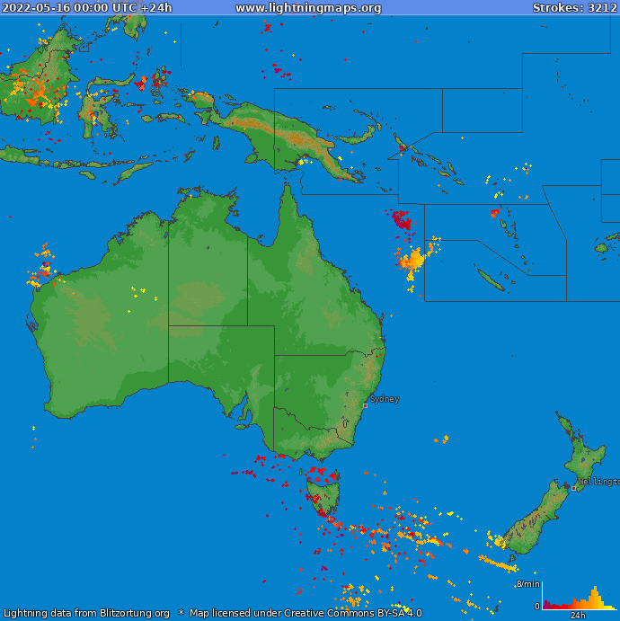 Mapa wyładowań Oceania 2022-05-16