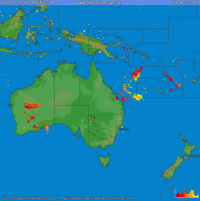 Lightning map Oceania 2022-05-21