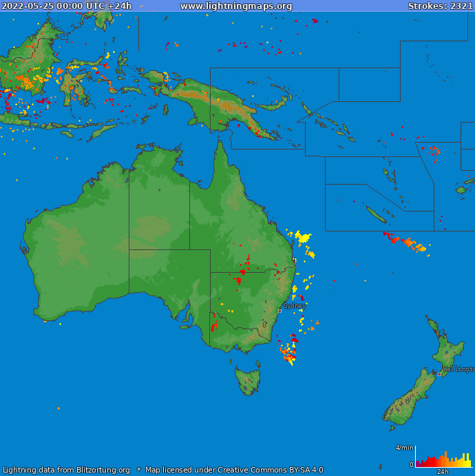 Lightning map Oceania 2022-05-25