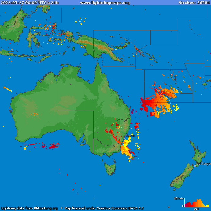 Mapa wyładowań Oceania 2022-05-27
