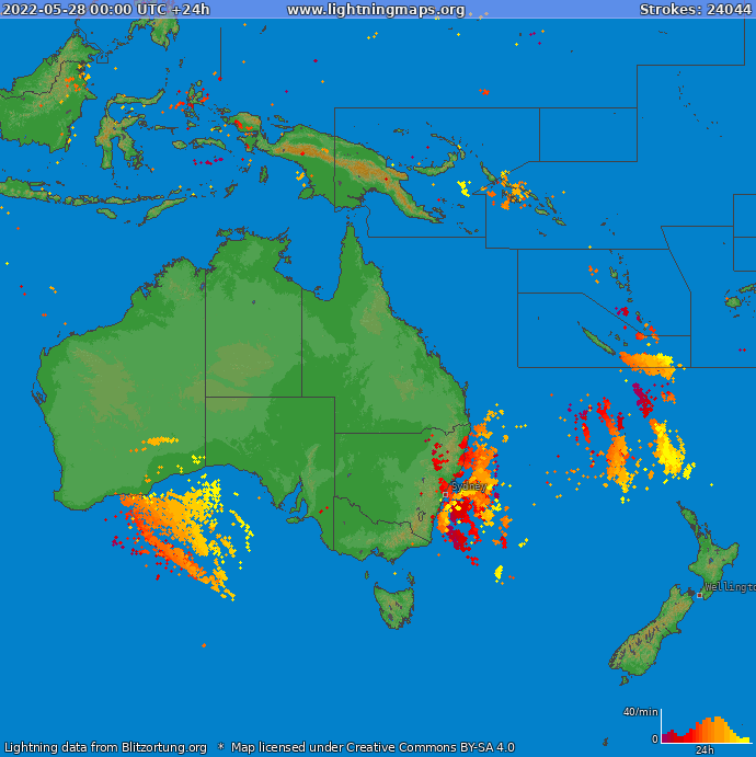 Mappa dei fulmini Oceania 28.05.2022