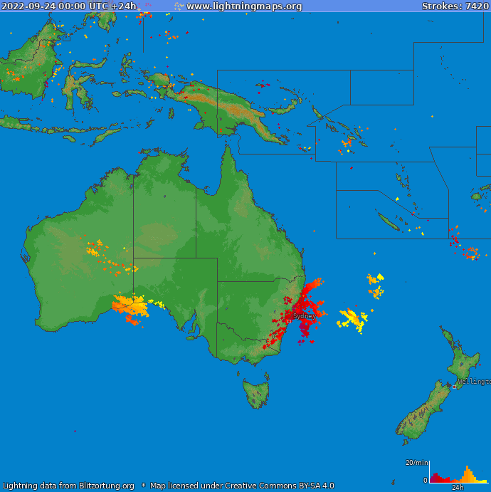 Bliksem kaart Oceania 24.09.2022