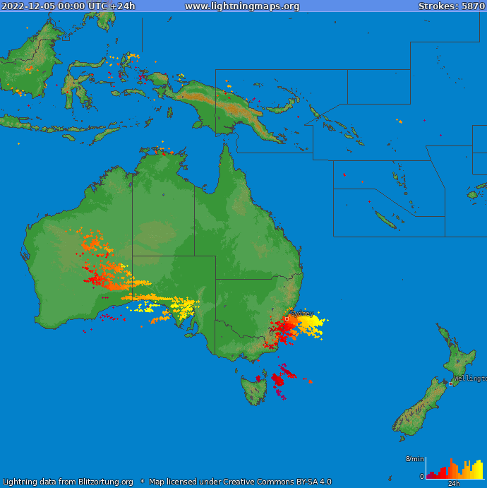Mapa bleskov Oceania 05.12.2022