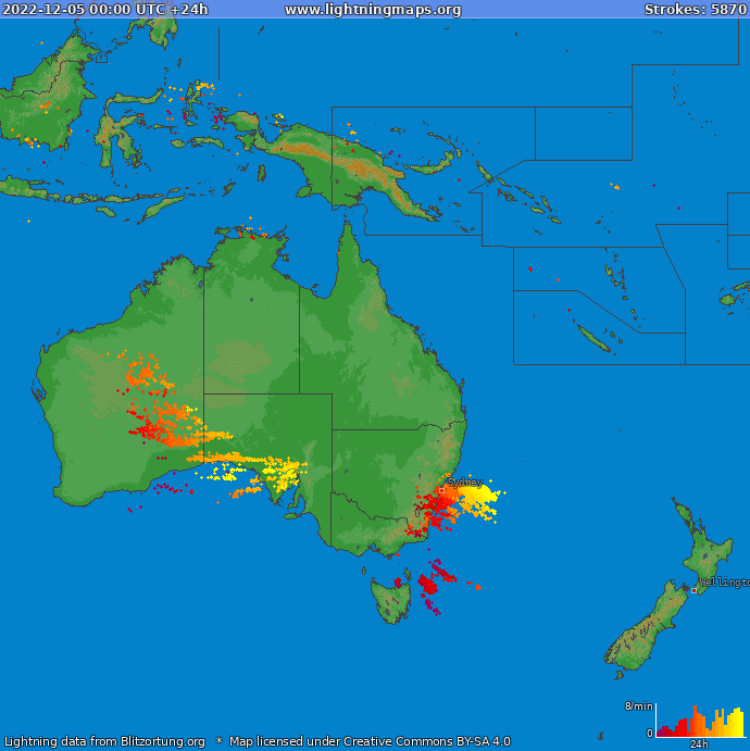 Mapa wyładowań Oceania 2022-12-05