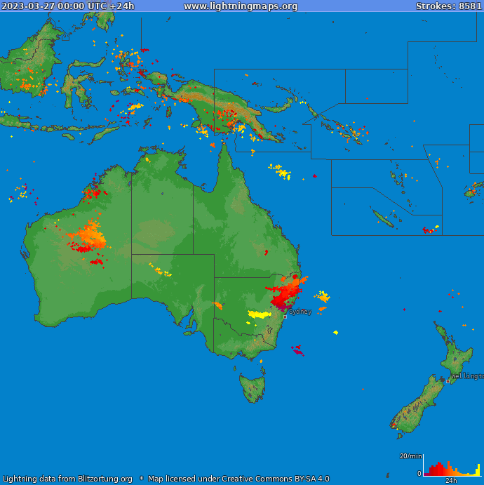 Mapa wyładowań Oceania 2023-03-27