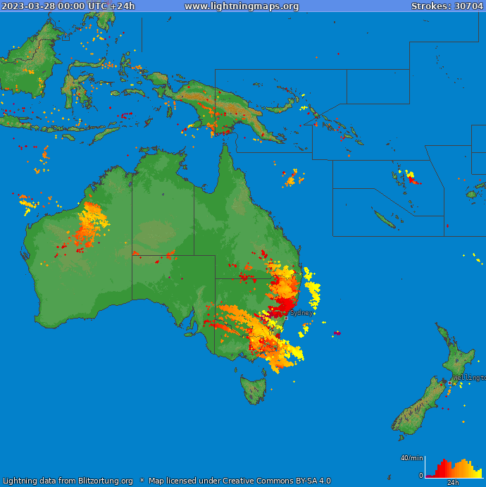 Mapa bleskov Oceania 28.03.2023