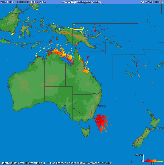 Mapa bleskov Oceania 16.04.2023