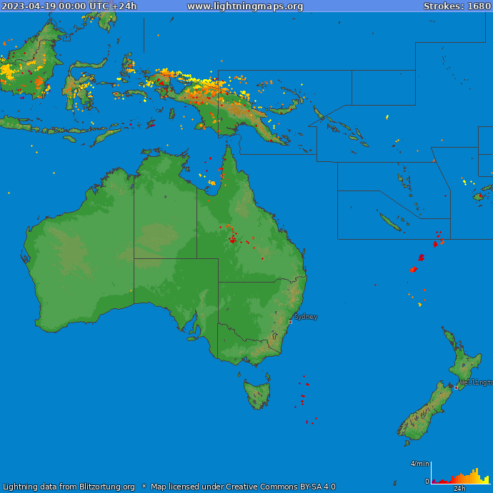 Mappa dei fulmini Oceania 19.04.2023