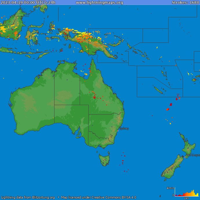 Карта блискавок Океанія 19.04.2023