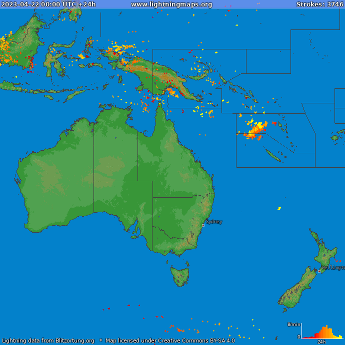 Bliksem kaart Oceania 22.04.2023