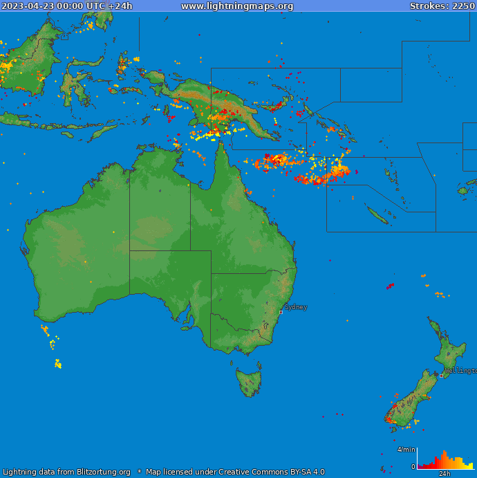Lightning map Oceania 2023-04-23