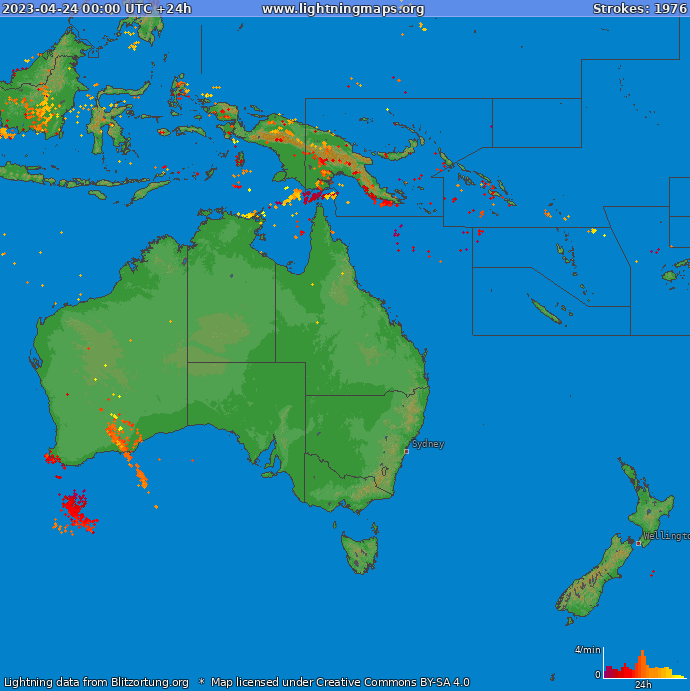 Carte de la foudre Oceania 24/04/2023