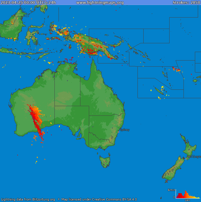 Mappa dei fulmini Oceania 25.04.2023