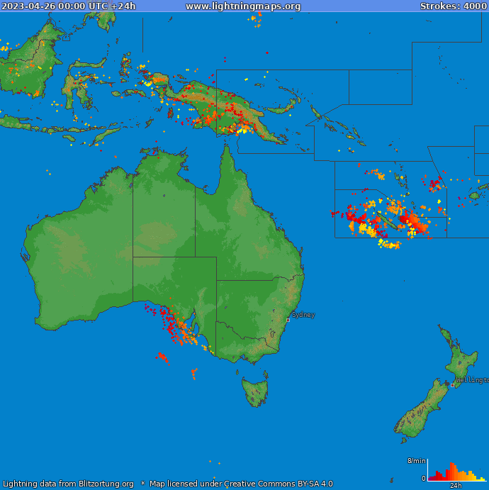 Lightning map Oceania 2023-04-26