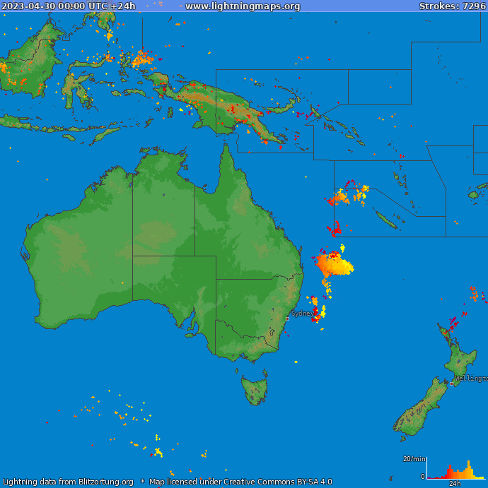 Mapa bleskov Oceania 30.04.2023