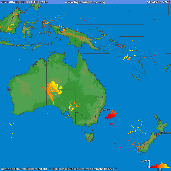 Bliksem kaart Oceania 03.06.2023
