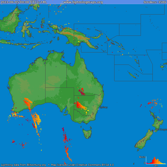 Mapa blesků Oceania 05.06.2023