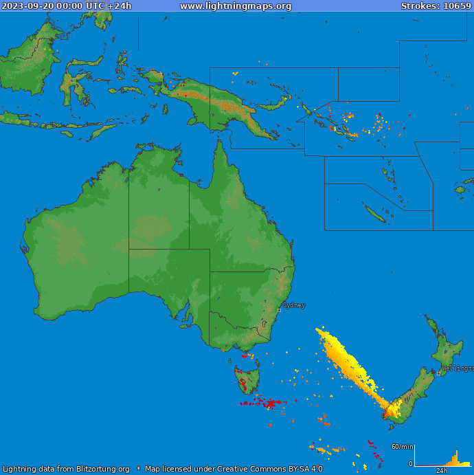 Mappa dei fulmini Oceania 20.09.2023