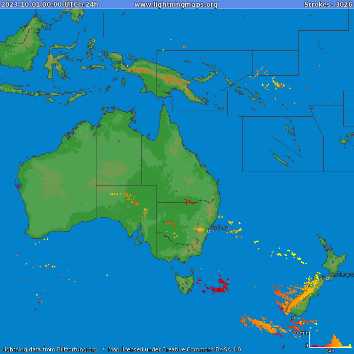 Bliksem kaart Oceania 01.10.2023