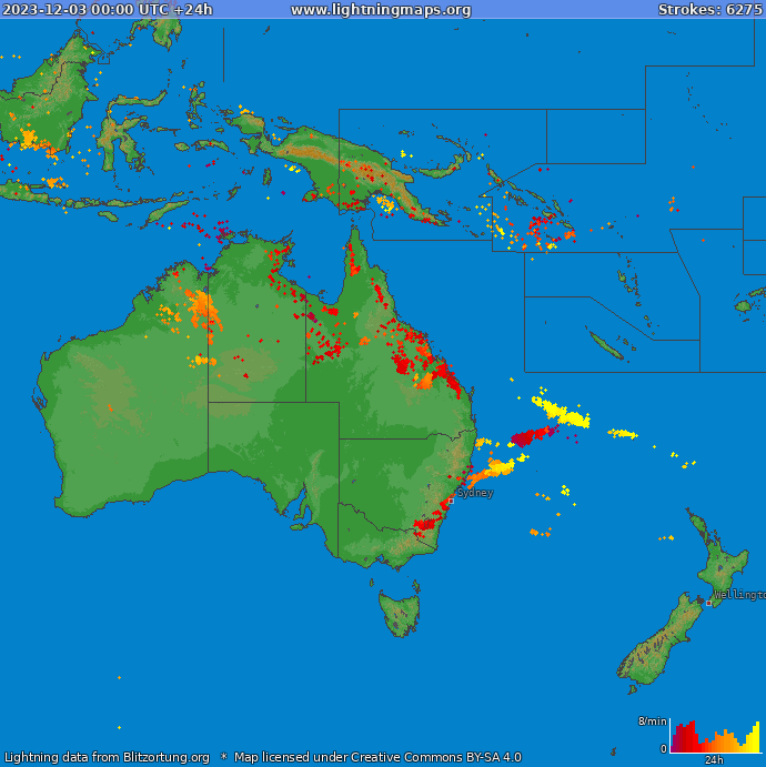 Mapa bleskov Oceania 03.12.2023