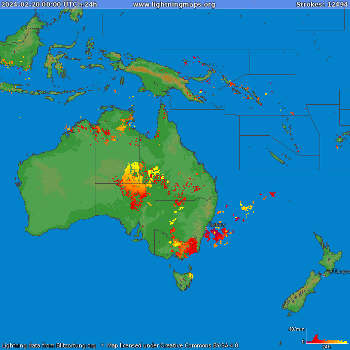 Lightning map Oceania 2024-02-20