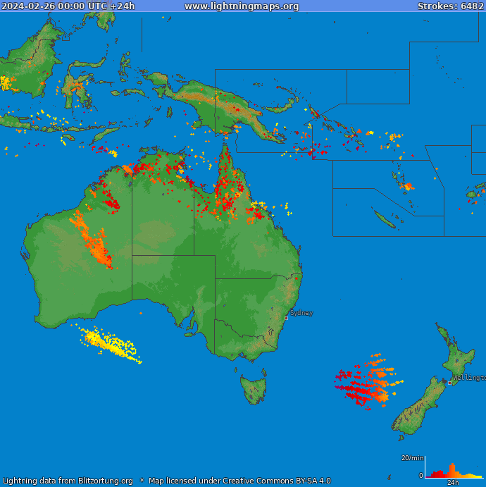 Bliksem kaart Oceania 26.02.2024