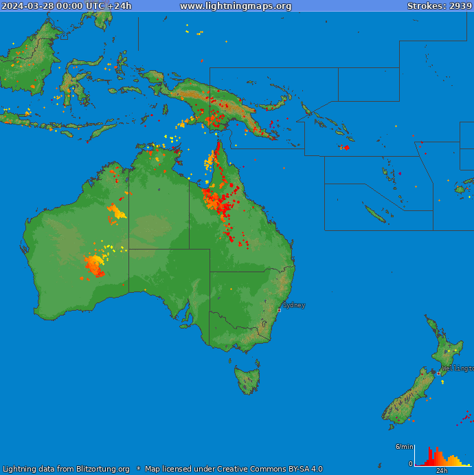 Mapa bleskov Oceania 28.03.2024