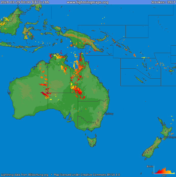 Mapa bleskov Oceania 29.03.2024