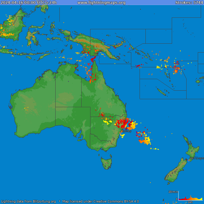Mapa blesků Oceania 16.04.2024