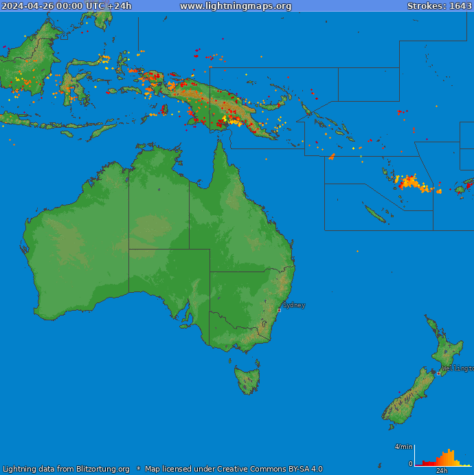 Mapa wyładowań Oceania 2024-04-26