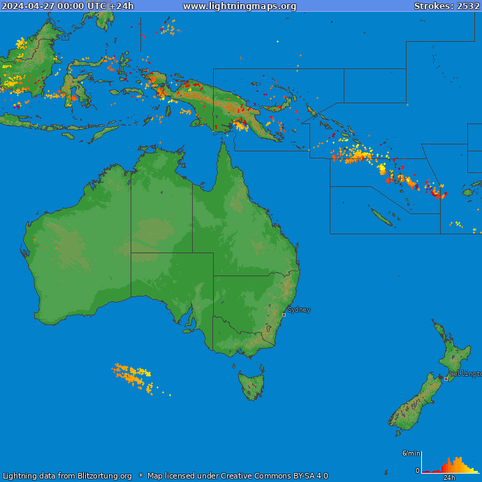 Mapa blesků Oceania 27.04.2024