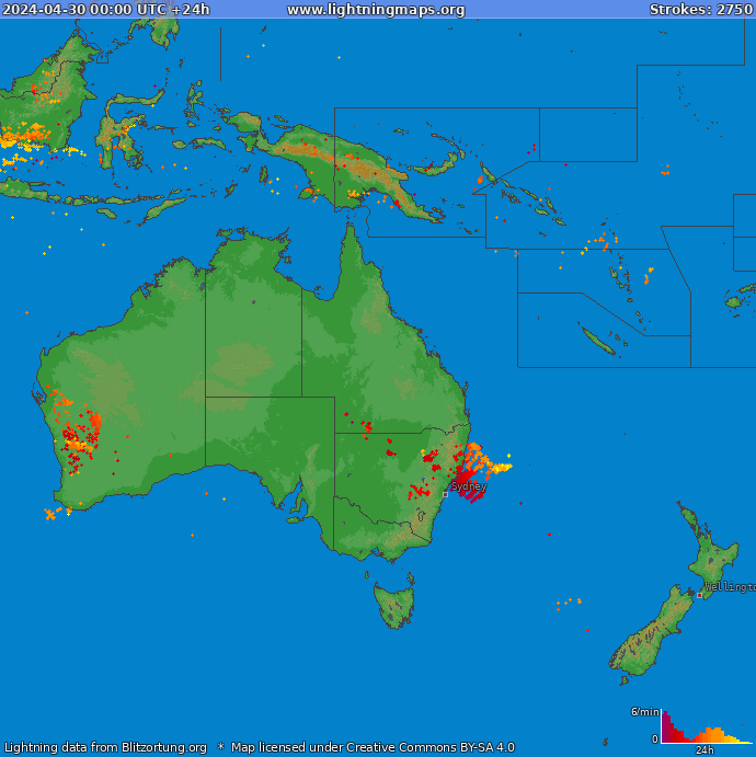 Mapa bleskov Oceania 30.04.2024