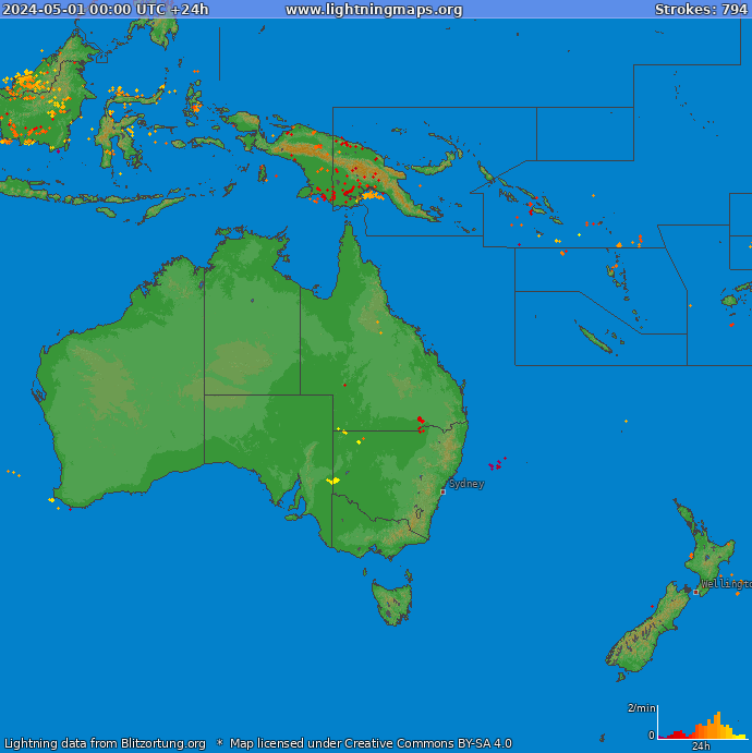 Mapa wyładowań Oceania 2024-05-01