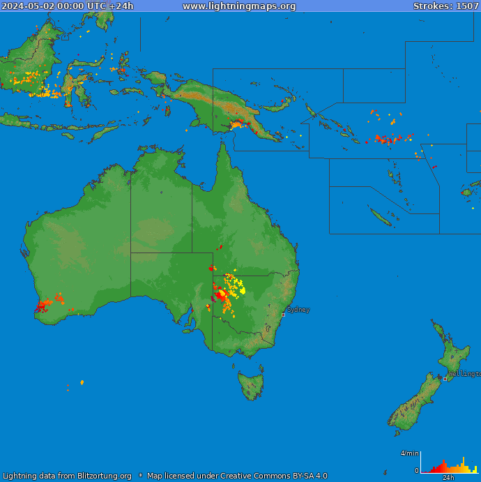 Mapa wyładowań Oceania 2024-05-02