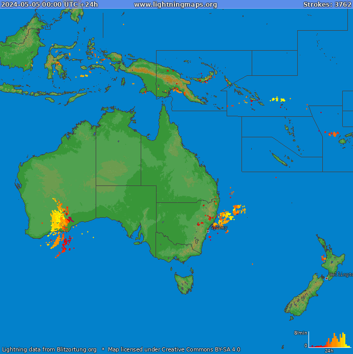 Mapa wyładowań Oceania 2024-05-05