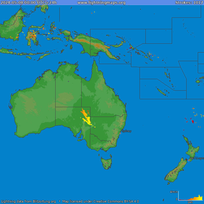 Mapa wyładowań Oceania 2024-05-08