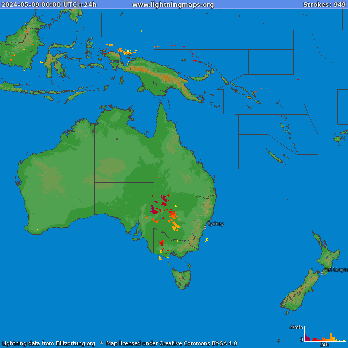 Mapa wyładowań Oceania 2024-05-09