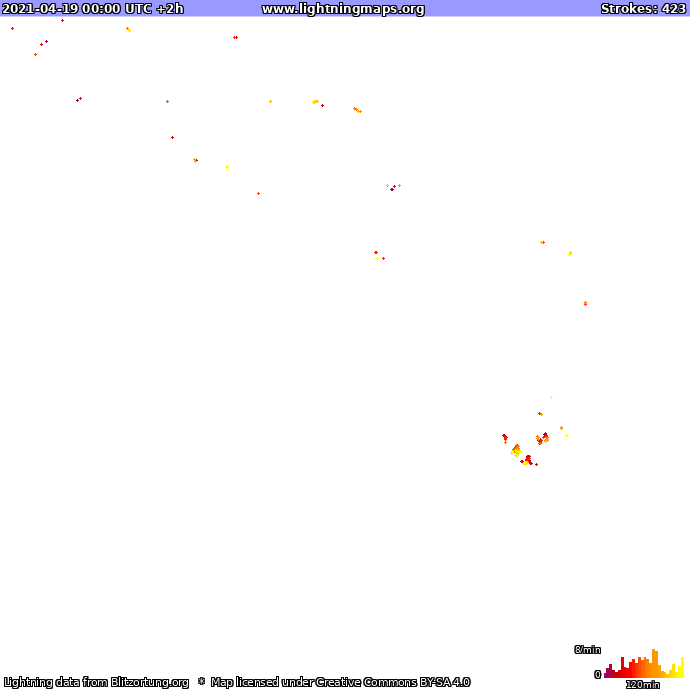 Mapa blesků Oceania 19.04.2021 (Animace)