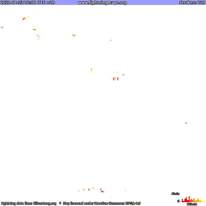 Mapa bleskov Oceania 22.04.2021 (Animácia)