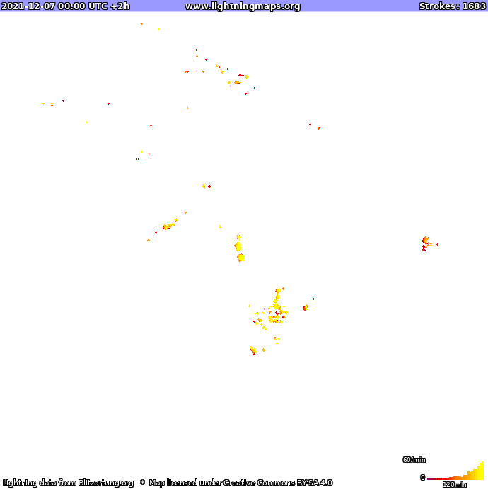 Mapa blesků Oceania 07.12.2021 (Animace)