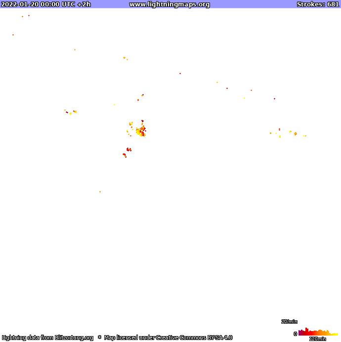 Mapa bleskov Oceania 20.01.2022 (Animácia)