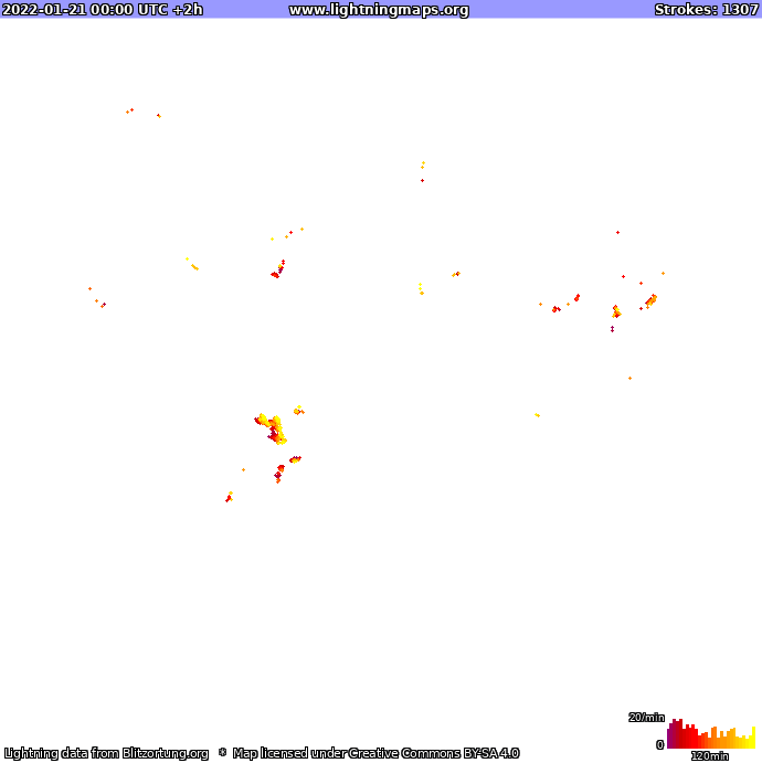Mapa blesků Oceania 21.01.2022 (Animace)