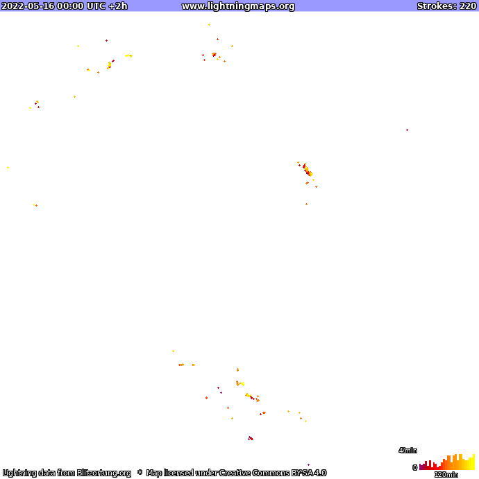 Карта блискавок Океанія 16.05.2022 (Анімація)